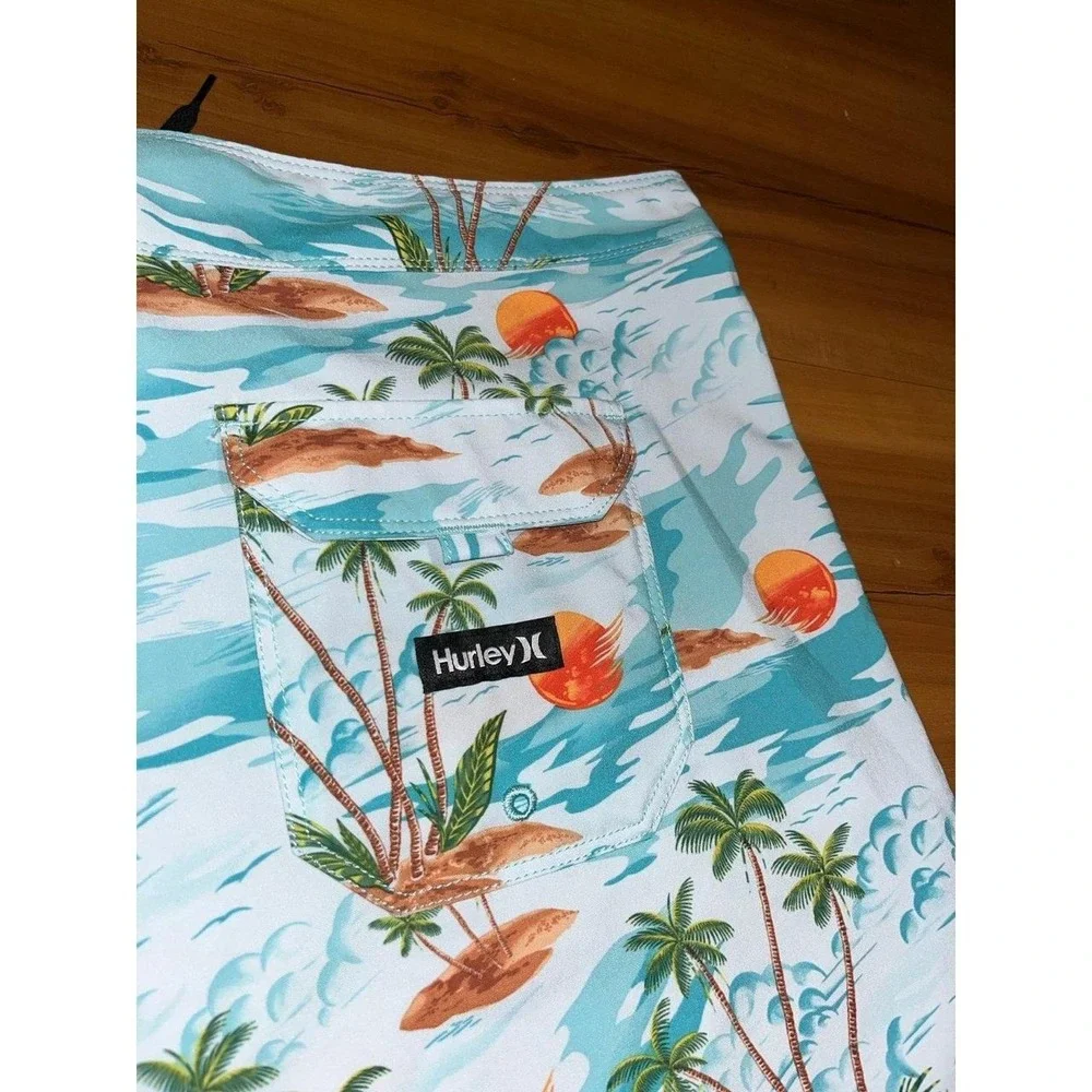 Mens NWT Hurley Block Party Tropical Beach Drawstring Swim Board Shorts